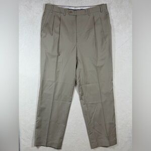 Canali Men's 100% Wool Micro Herringbone Beige Classic Lux Dress Pants